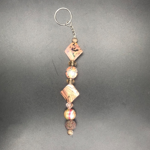 Blush Pink & Black Swirl Handmade Keychain | Single Strand Beaded Bag Charm - Picture 14 of 16